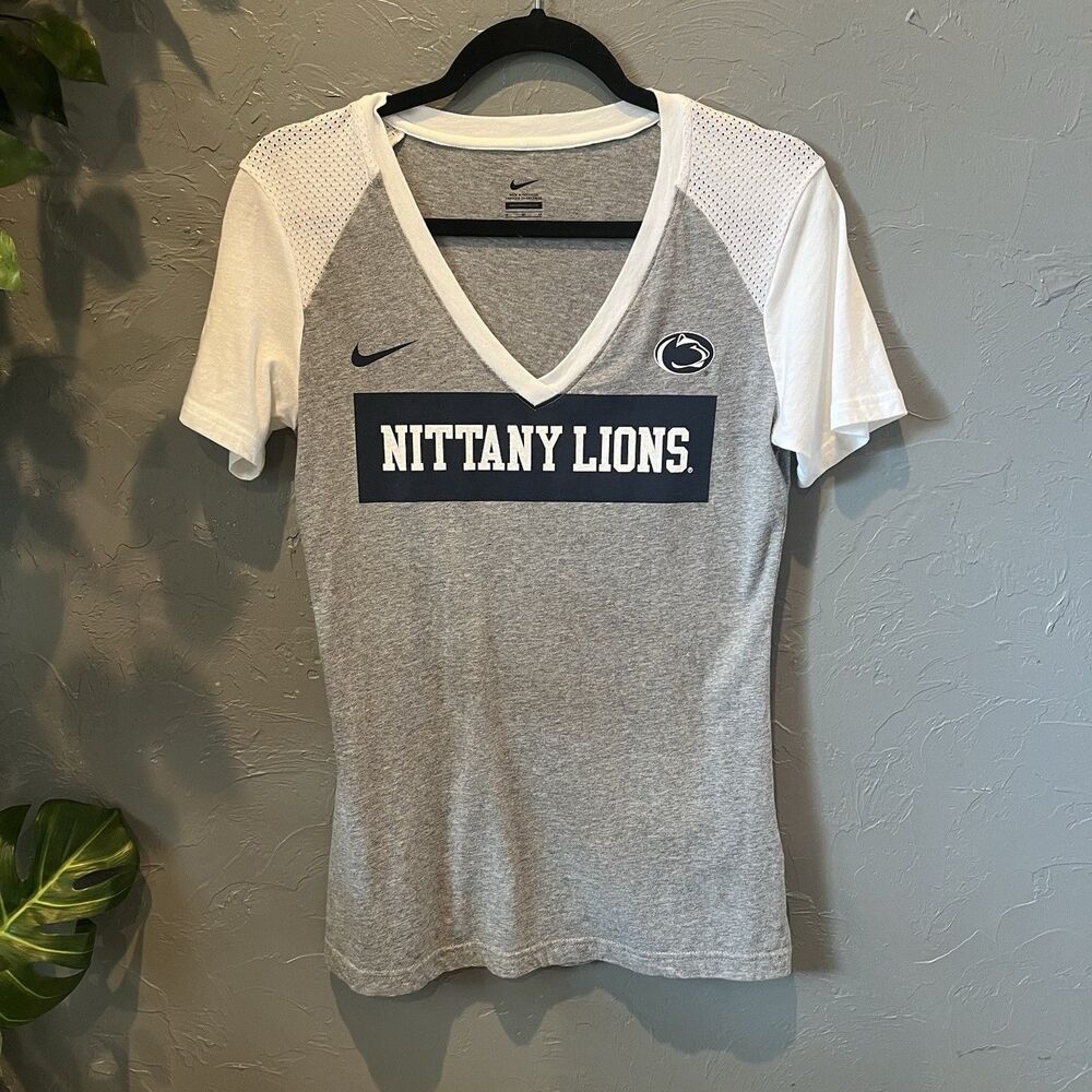 Nike Penn State Shirt Womens Medium V Neck Gray Nittany Lions Sporty Athleisure